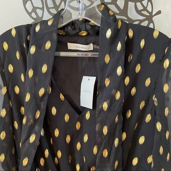 Idem Ditto Chiffon Ruffle Black Gold Dress  L NWT - Picture 6 of 16